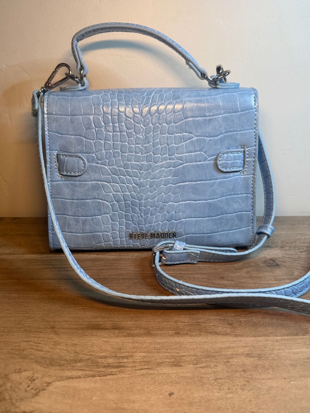 Steve Madden Dignify Croc Embossed Crossbody Bag In Blue